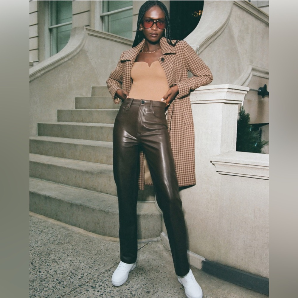 LIKE NEW A&F Vegan Leather 90s Straight Pants - brown